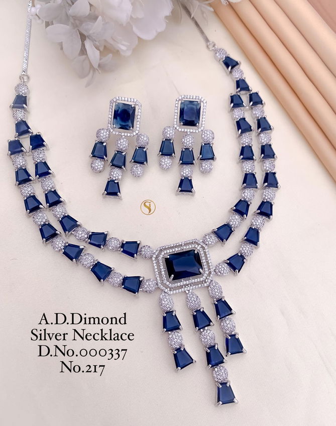 2170 AD Party Wear Designer Diamond Silver Necklace Set Wholesale Online
